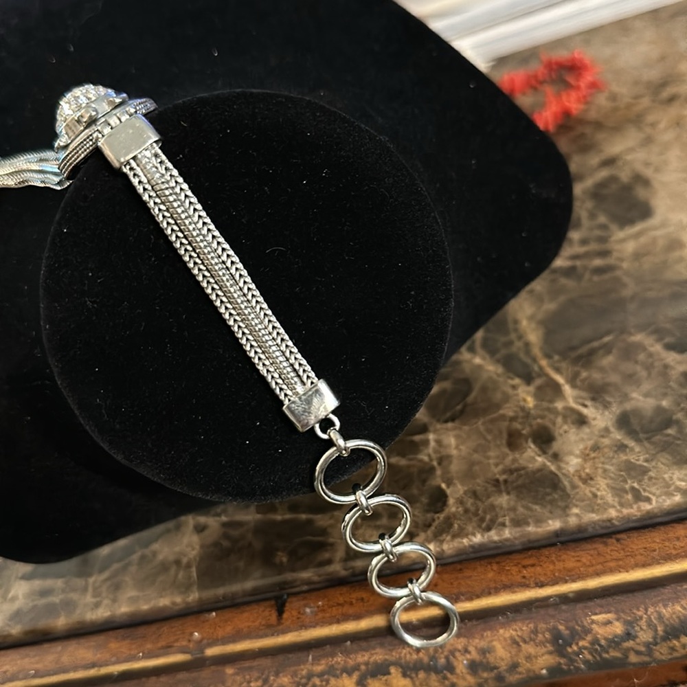 Crystal Silver Tone Turtle Toggle Adjustable Brac… - image 4